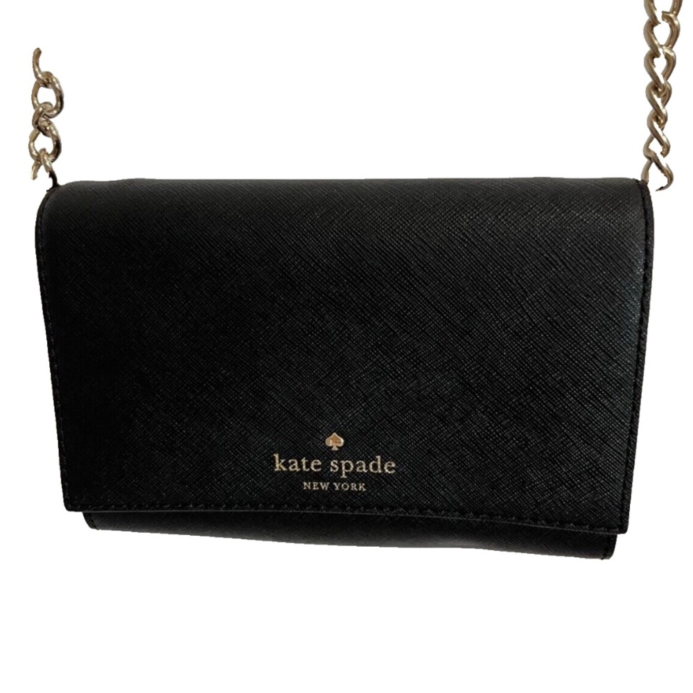 Kate Spade Black Cameron Small Flap Crossbody Bag with Gold Chain